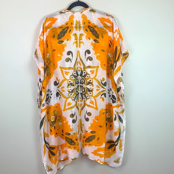 Tangerine Bohemian Design And Floral Print Kimono Duster - Picture 6 of 8